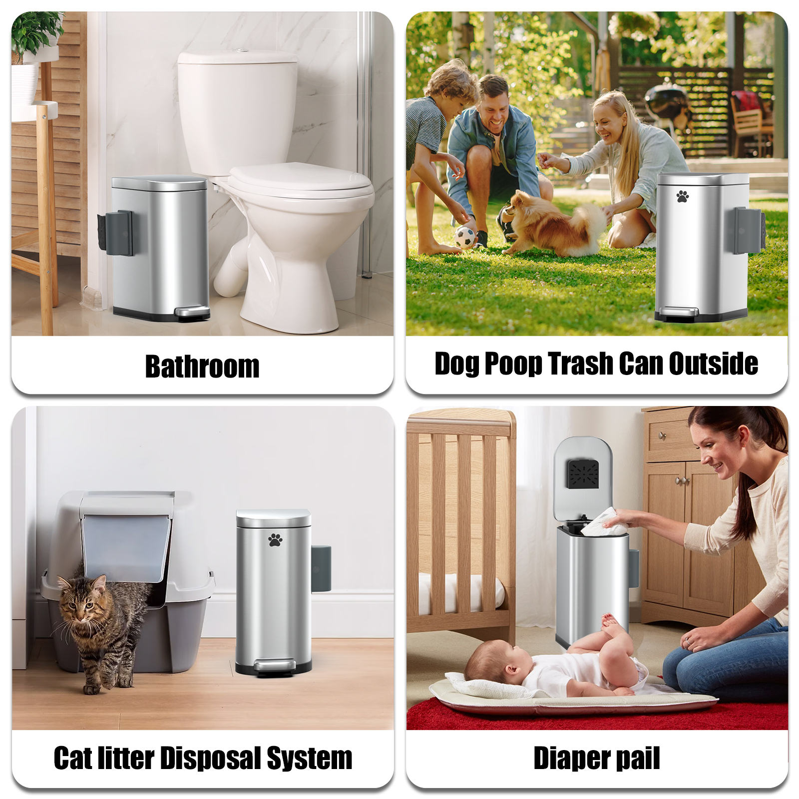 organizelink Dog Poop Trash Can Outside with Odor Control Lid & Step Pedal, 3.2Gal Stainless Steel Outdoor Trash Can, Waterproof Dog Waste Container Station - Includes Carbon Filters & Bag Holder