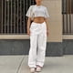 thumbnail image 4 of Pantalones cargo rectos con cordón para mujer talla grande: pierna ancha, holgados e informales, poliéster, transpirables, adecuados para otoño/uso diario, varias tallas, 4 of 8