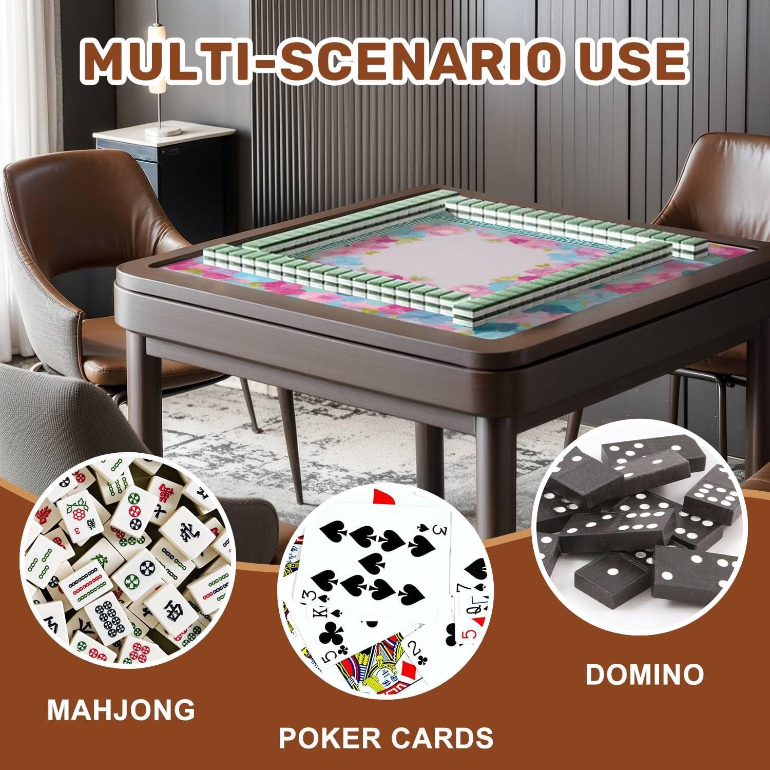 Mahjong Mat 31.5" x 31.5" Soft Pastel Floral Greek Key Border Non-Slip Noise Reduction Mahjong Tiles Table Cover for Dominoes Poker Card Board and Tile Games