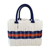 Eolstice Woven Plastic Storage Basket with Carry Handle, Multi-Purpose Organizer Box for Home Bathroom Shopping, Portable Storage for Toys Laundry Office Supplies