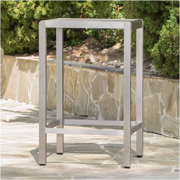 JERFIT 43 inch Outdoor Bar Table with Tempered Glass Top, Grey Aluminum All-Weather Patio Bistro Table for Garden, Poolside, Balcony