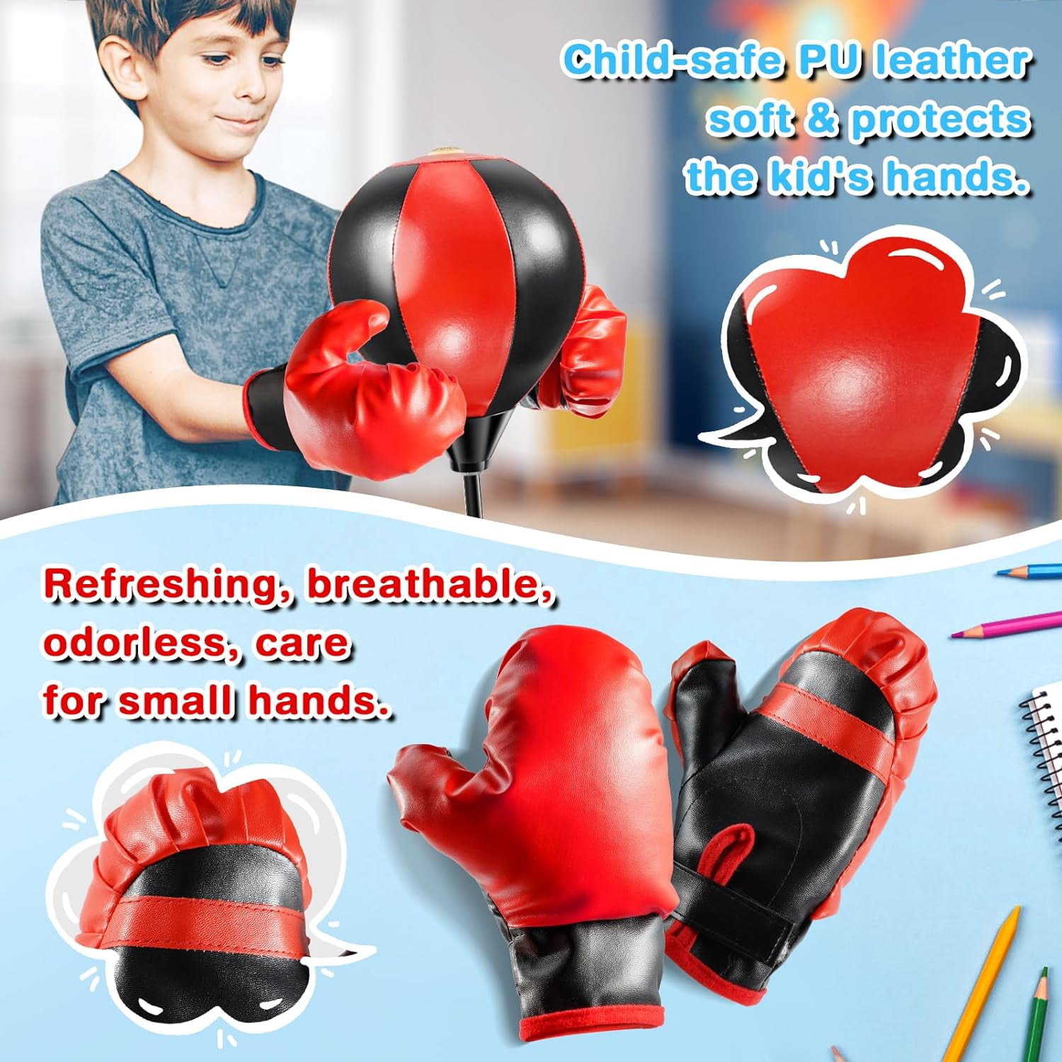 EOTVIA Punching Bag for Kids, Freestanding Boxing Set with Junior Gloves, 41 Inch Height Adjustable Punching Bag with Stand, Sport Game Toys for Boys Girls 3-10 Years Perfect for Exercise and Fitness