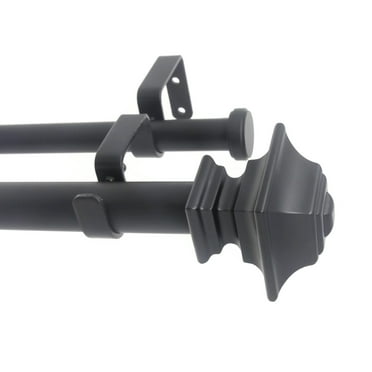 Urbanest Pila Flat Button 1" 3/4" Double Drapery Curtain Window Rod Set - 28" to 48", Black