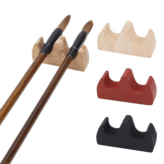 8Pcs Painting Brush Rest Stand 4 Color Calligraphy Brush Holder Fire Shaped Wooden Writing Brush Rack