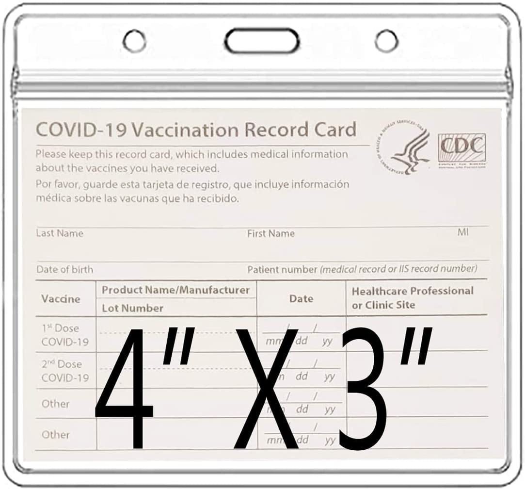 CDC Vaccination Card Protector 4 X 3 Inches Immunization Record Vaccine Cards Holder Clear Vinyl Plastic Sleeve with Waterproof Type Resealable Zip 20pcs+5 Black Ropes 
