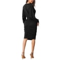 thumbnail image 3 of Unique Bargains Women's Ruched V Neck Long Batwing Sleeve Bodycon Cocktail Midi Dress S Black, 3 of 6