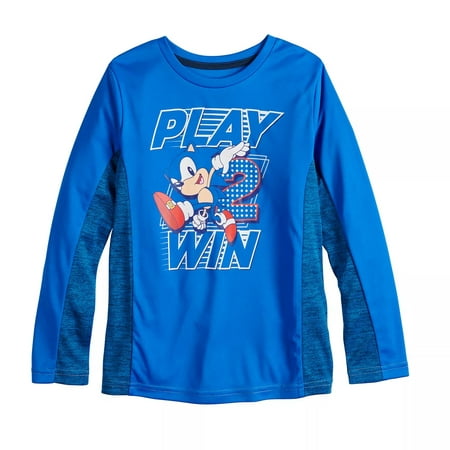 Sonic the Hedgehog Boys Shirt Active Raglan Tee Blue Play 2 Win Size ...