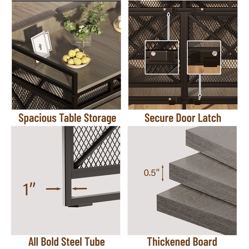 48 inch Dog Crate Furniture for Large Breeds (Up to 90 lb), Wooden & Steel, 360° Casters, Waterproof Top, Steel Lock,Textured Gray