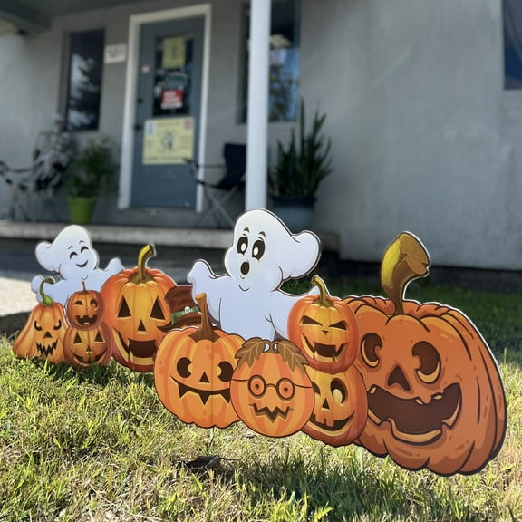 2Sets Halloween Yard Lawn Stakes Cute Pumpkin Yard Sign Vintage for Halloween Garden Decorations Outdoor