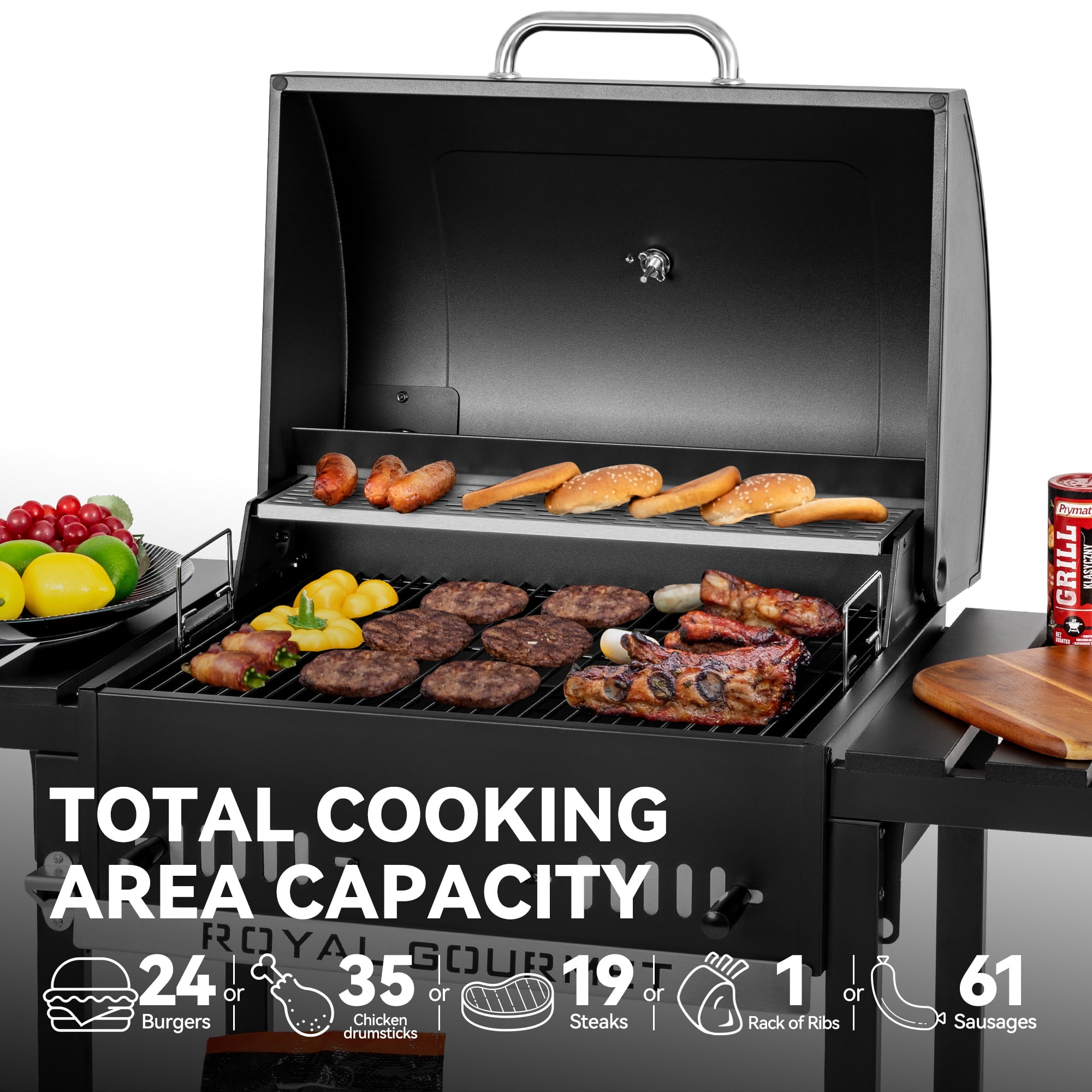 Royal Gourmet CD1824ET 24-Inch Movable Charcoal BBQ Grill with Foldable Side Shelves, Temperature-Controlled