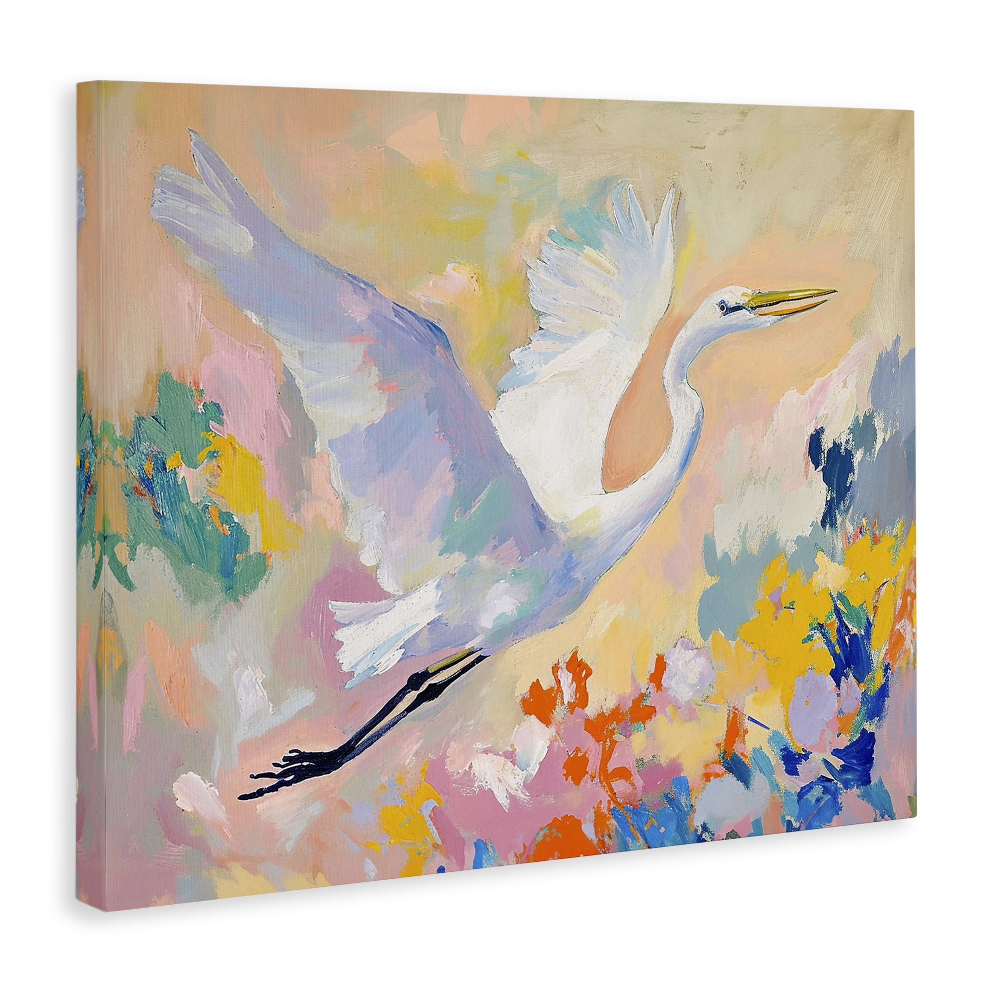 Stupell Industries Heron & Abstract Botanicals Animals & Insects Painting Gallery Wrapped Canvas Art Print Wall Art, 20 x 16