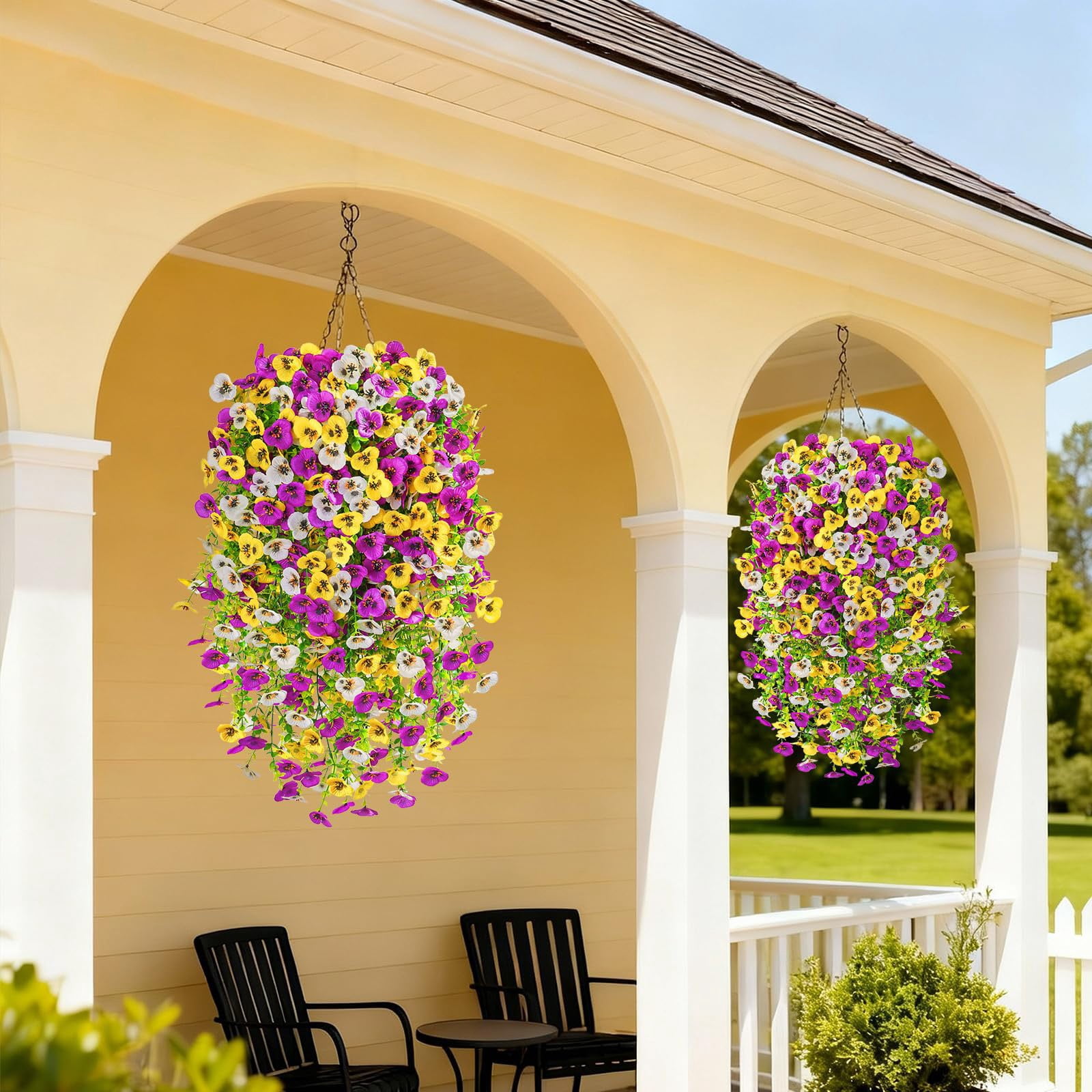 6 Pcs Artificial Hanging Flowers for Outdoors Morning Glory Artificial Flowers Spring Summer Decoration UV Resistant Fuchsia Faux Flowers for Outdoor Planters Front Door Porch, 29.53", Multicolor A