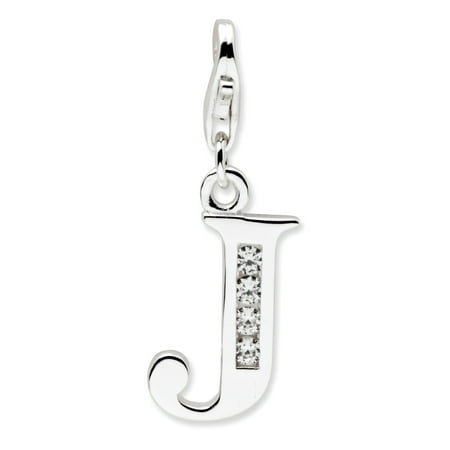Diamond Love Letter Charm Sterling Silver Cubic Zirconia Letter J With Lobster Clasp Charm - Measures 24x12mm ()