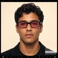 thumbnail image 3 of SA106 Mens Hippie Hustler Color Lens Narrow Rectangular Black Frame Sunglasses Pink Lens, 3 of 7