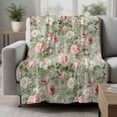 thumbnail image 2 of White Pink Flower Blanket Soft Cozy Warm Throw Blanket for Couch, Plush Fuzzy Flannel Fleece Blankets for Sofa, Shabby Chic Spring Vintage Leaf Green Bed Blankets Lightweight Gifts for Women, 50"x60", 2 of 9
