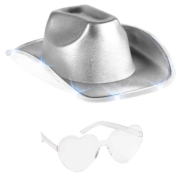 Funcredible White Cowgirl Hat with Heart Glasses - White Cowboy Hat