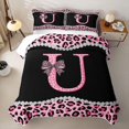 thumbnail image 2 of Manfei Leopard Print Bow Letter U Print Quilt King for Girls, Black Pink Initial Bows King Coverlet Set, 2 of 7