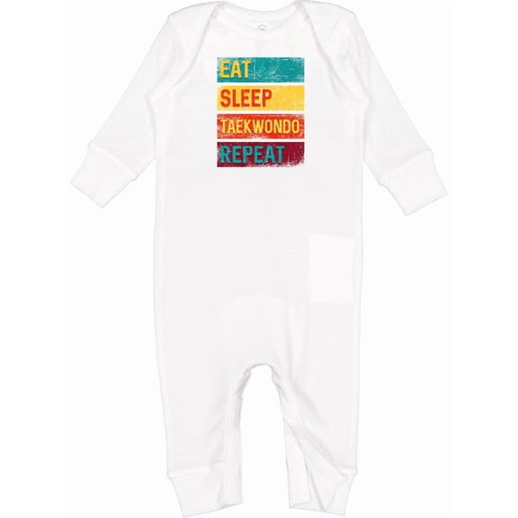 Inktastic Martial Arts Eat Sleep Taekwondo Repeat Baby Romper Coveralls