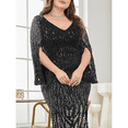 thumbnail image 3 of AURA Plus Size Sequin Round Neck Evening Gown Long Sleeve Elegant Slim Fit Formal Party Maxi Dress, 3 of 7