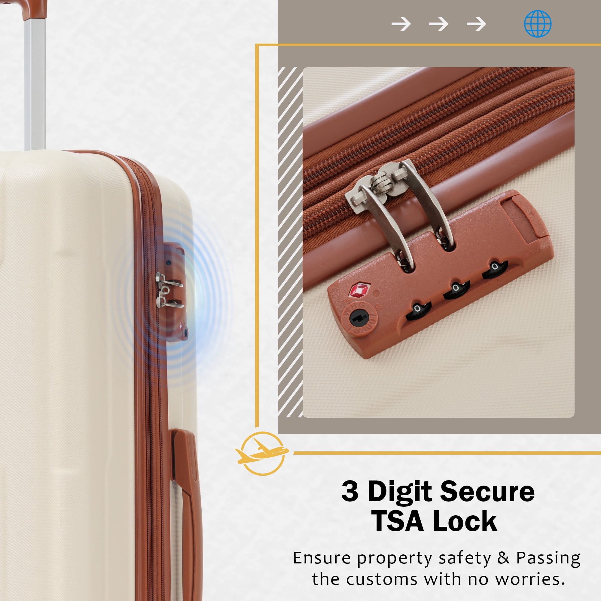 MAYEERTY 4-Piece Hardside Luggage Set - Lightweight Expandable ABS with TSA Lock & Spinner Wheels, 20"+28"+2 Bags, Khaki
