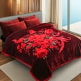 thumbnail image 3 of 10lbs Heavy Thick A&B Pattern Blanket 2Ply Reversible - Thick Warm Plush Korean Style Bed Blanket, King Size Fleece Plush Blanket, Soft Winter Blanket For Adult 87" x 95", Dark Red Flowers, 3 of 11