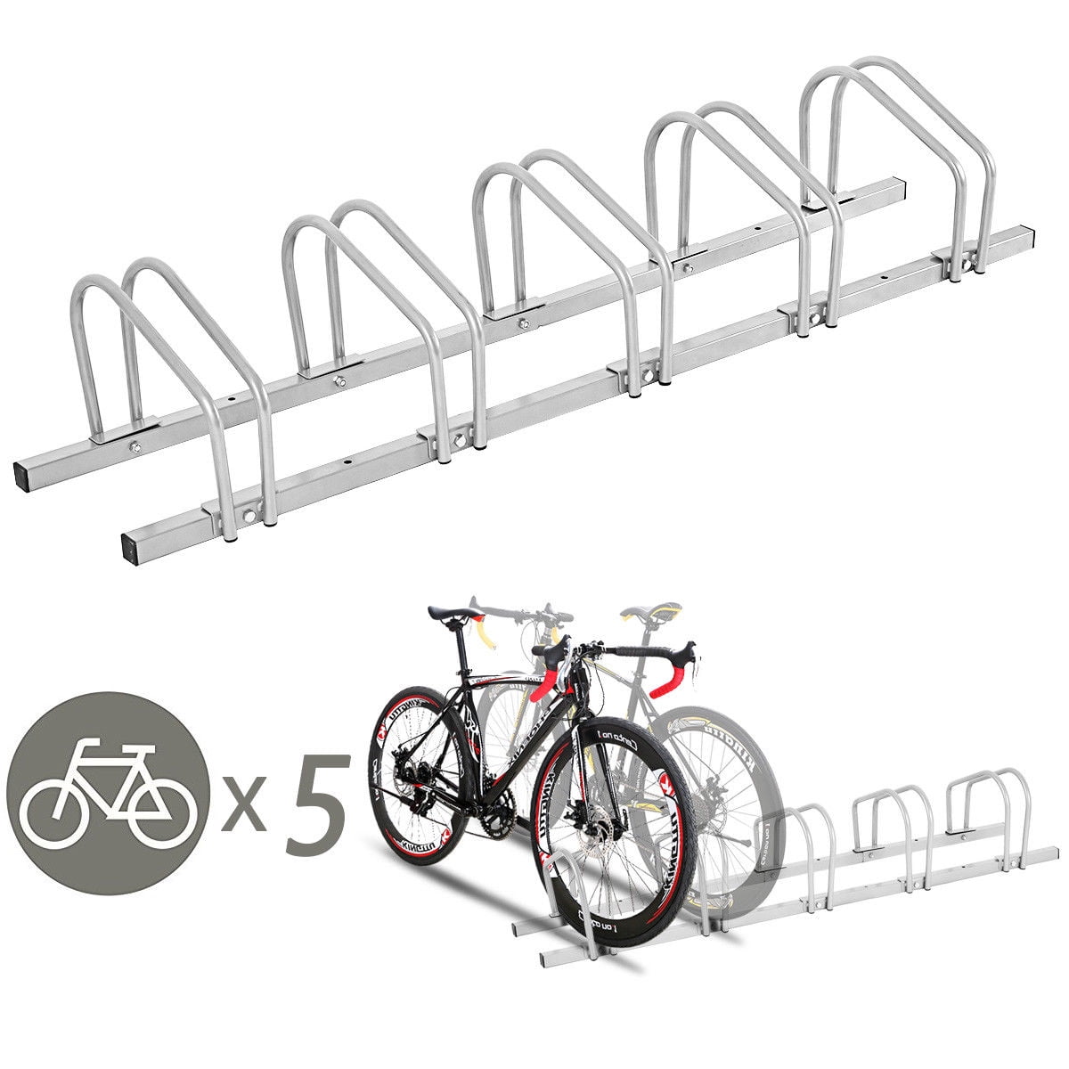 Gymax 5 Bike Bicycle Stand Parking Garage Storage Cycling Rack Silver