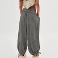 thumbnail image 7 of CIENVNSTG Elastic High Waisted Radish Pants for Women Summer Casual Cotton Linen Material Solid Color Straight Leg Lightweight Beach Style Pants with Functional Pockets Gray M, 7 of 7