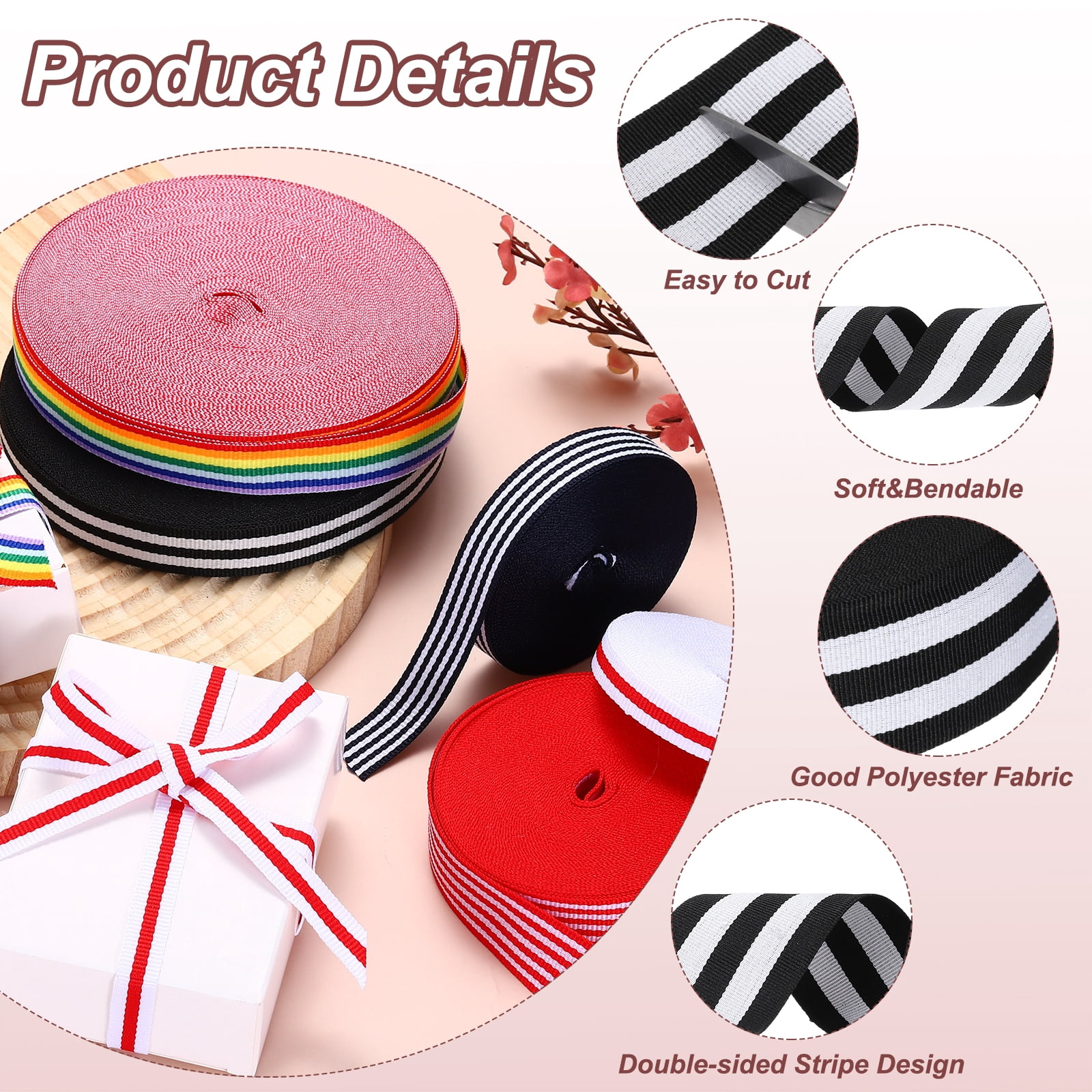 Uxcell 1.6" Black Red Striped Grosgrain Ribbon, 10 Yard Polyester Fabric Stripe Craft Ribbon Double Faced Design for Bow Gift Wrapping DIY Making Christmas Decorations