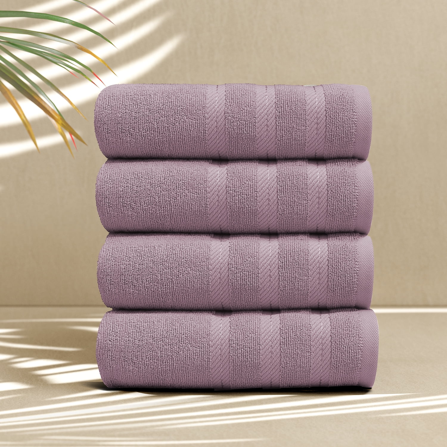 Virtu Bath Towel Sets For Bathroom 100% Ring Spun Cotton Luxury Bath Towel Set 4 Pc Highly Absorbent Towels, Dusty Purple