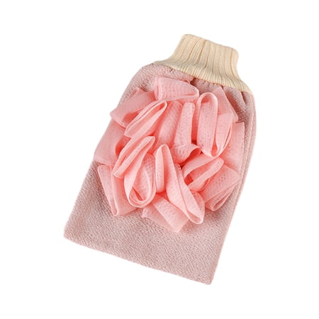 Loofah Soap Pouch 3 in 1 Bar Soap Loofah Gloves with Built In Soap Pocket Exfoliating Washcloth Loofah Scrubber Pink
