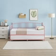 thumbnail image 3 of Twin Metal Daybed with Pullout Trundle, 6 Casters, Steel Slat Support Sofa Bed, No Box Spring Needed, Pink Daybed for Living Room, Bedroom, Guest Room, 3 of 7