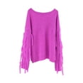 thumbnail image 6 of Franhais Women's Autumn Winter Sweater Casual Solid Color Long Sleeve Round Neck Fringe Knit Pullover, 6 of 6