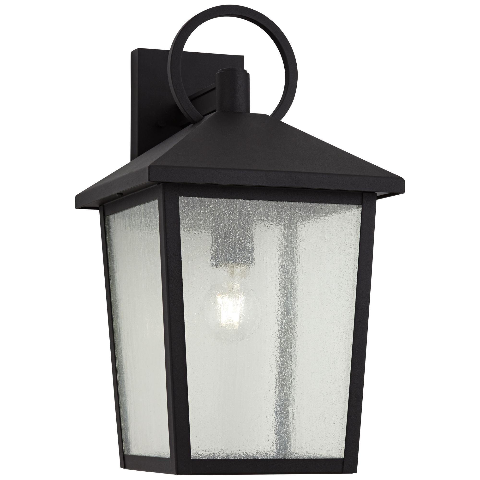 John Timberland Westmont 18" High Modern Outdoor Wall Light Fixture Mount Porch House Weatherproof Sand Black Aluminum Glass Shade