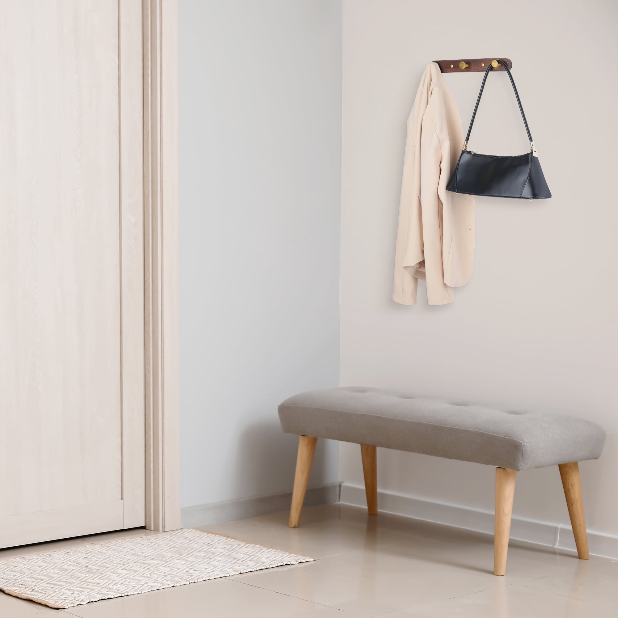 Unique Bargains 1 Pack Coat Rack Wall Mount Coat Hook Hat Rack with 3 Hooks Brown