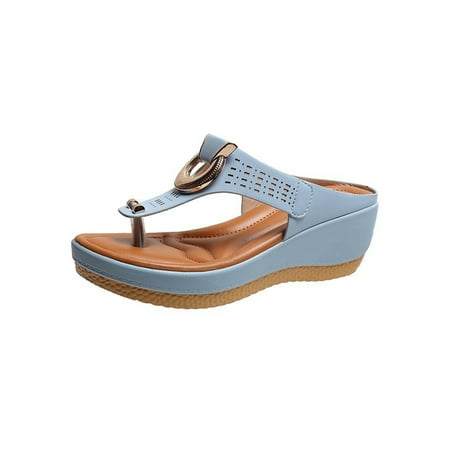 

Sanviglor Ladies Sandals Summer Flip Flops Wedge Thong Sandal Indoor Outdoor Open Toe Lightweight Slippers Comfort Beach Slides Blue 6