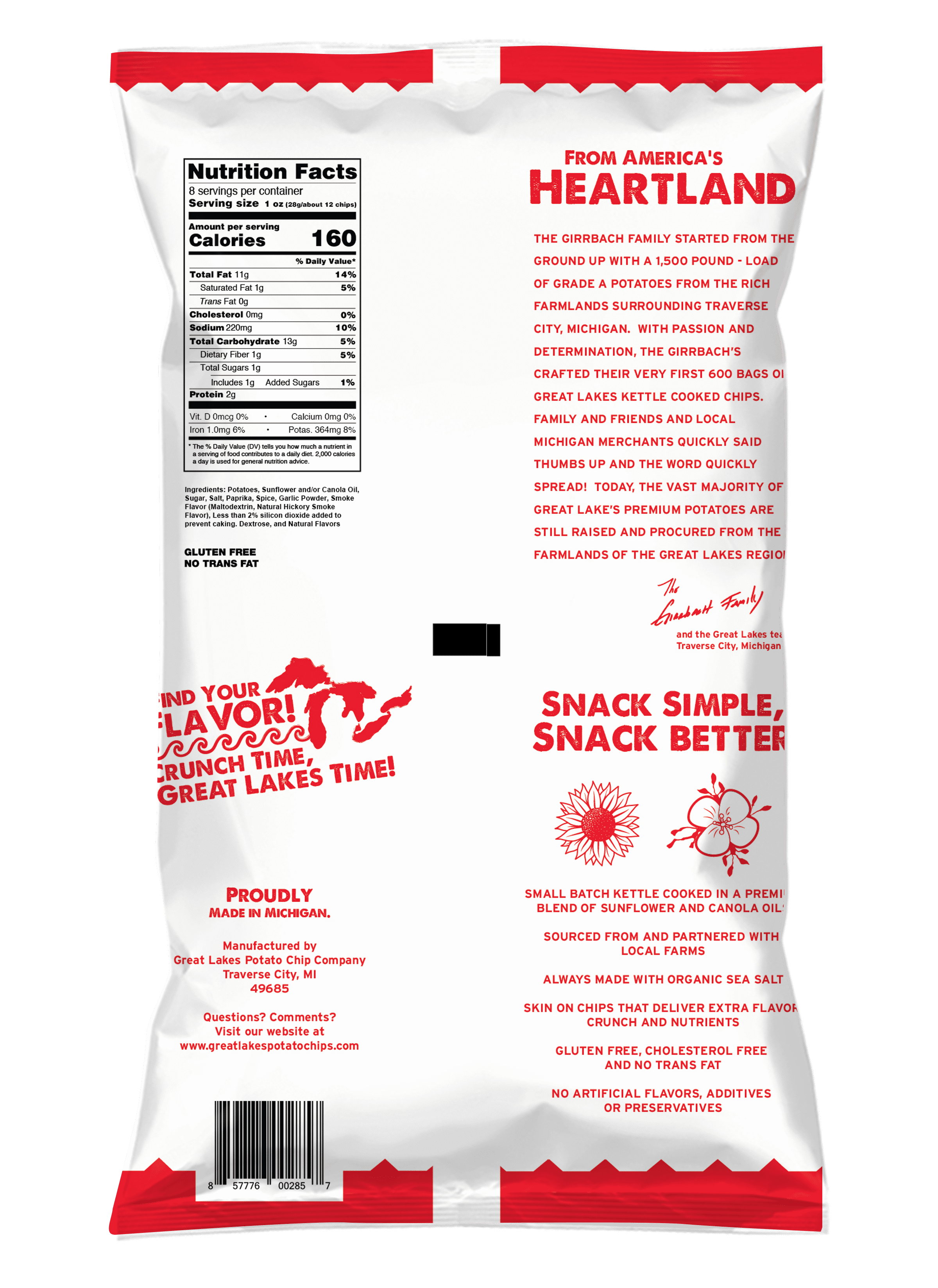 (3 pack) Great Lakes Potato Chips Kettle Chips Michigan Cherry BBQ, 8 oz Bag