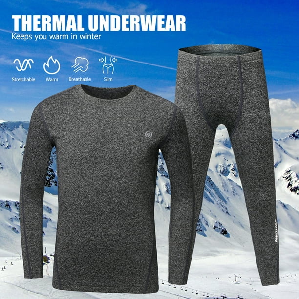 Amdohai 2PCS Men Winter Thermal Underwear Fleece Lining Thick Warm O Neck  Long Sleeve Pants Long Johns Set