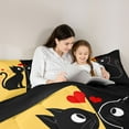 thumbnail image 5 of jejeloiu Cute Cartoon Cat Queen Comforter Set,Kawaii Kitten Loves Bedding Sets,Yellow Black Bedding Comforter Set For Girls Kids,Breathable Home Decor Reversible,3pcs, 5 of 8