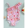 thumbnail image 2 of Bagilaanoe Toddler Baby Girl One-Piece Swimsuit Floral Print Sleeveless Swimwear 12M 18M 24M 3T 4T 5T Kids Pink Ruffle Bathing Suit, 2 of 7
