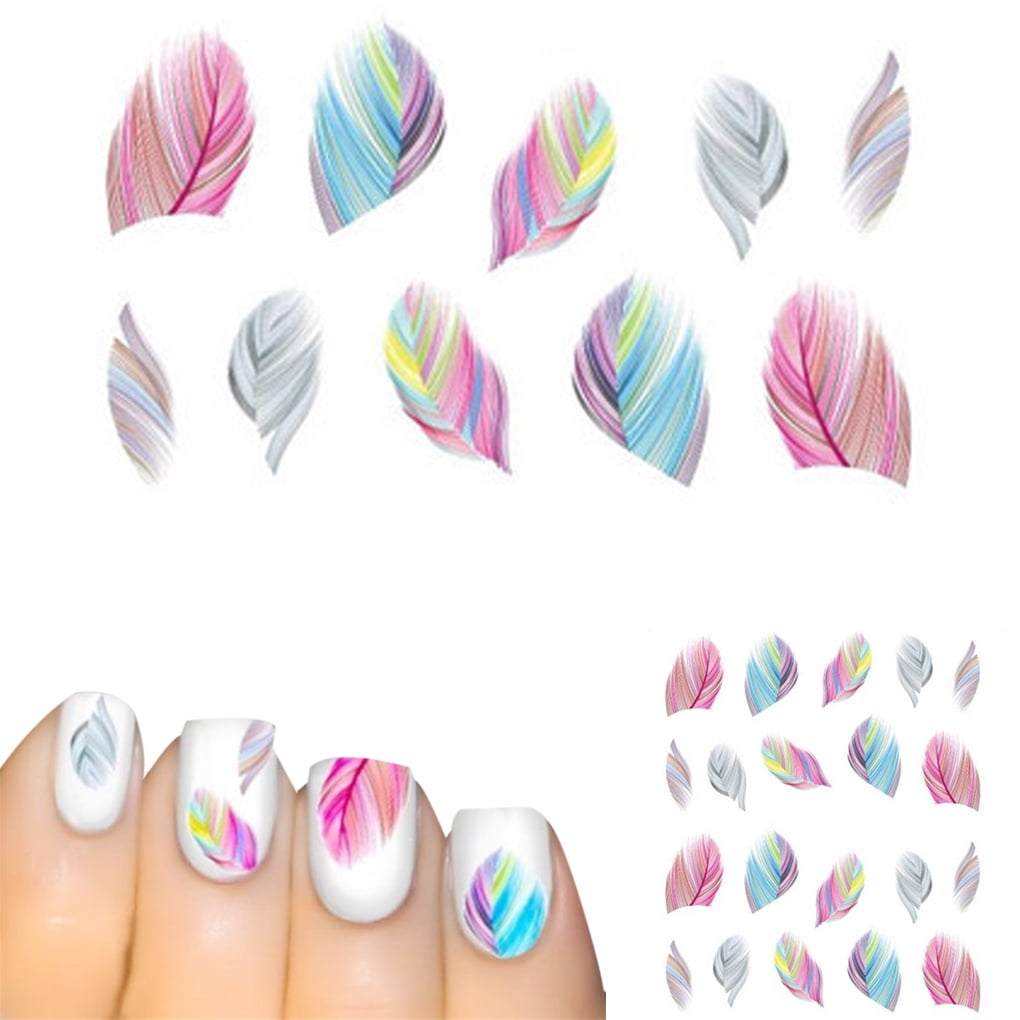 Holiday Clearance Nail Feather Art Water Transfer Decal Sticker Rainbow ...
