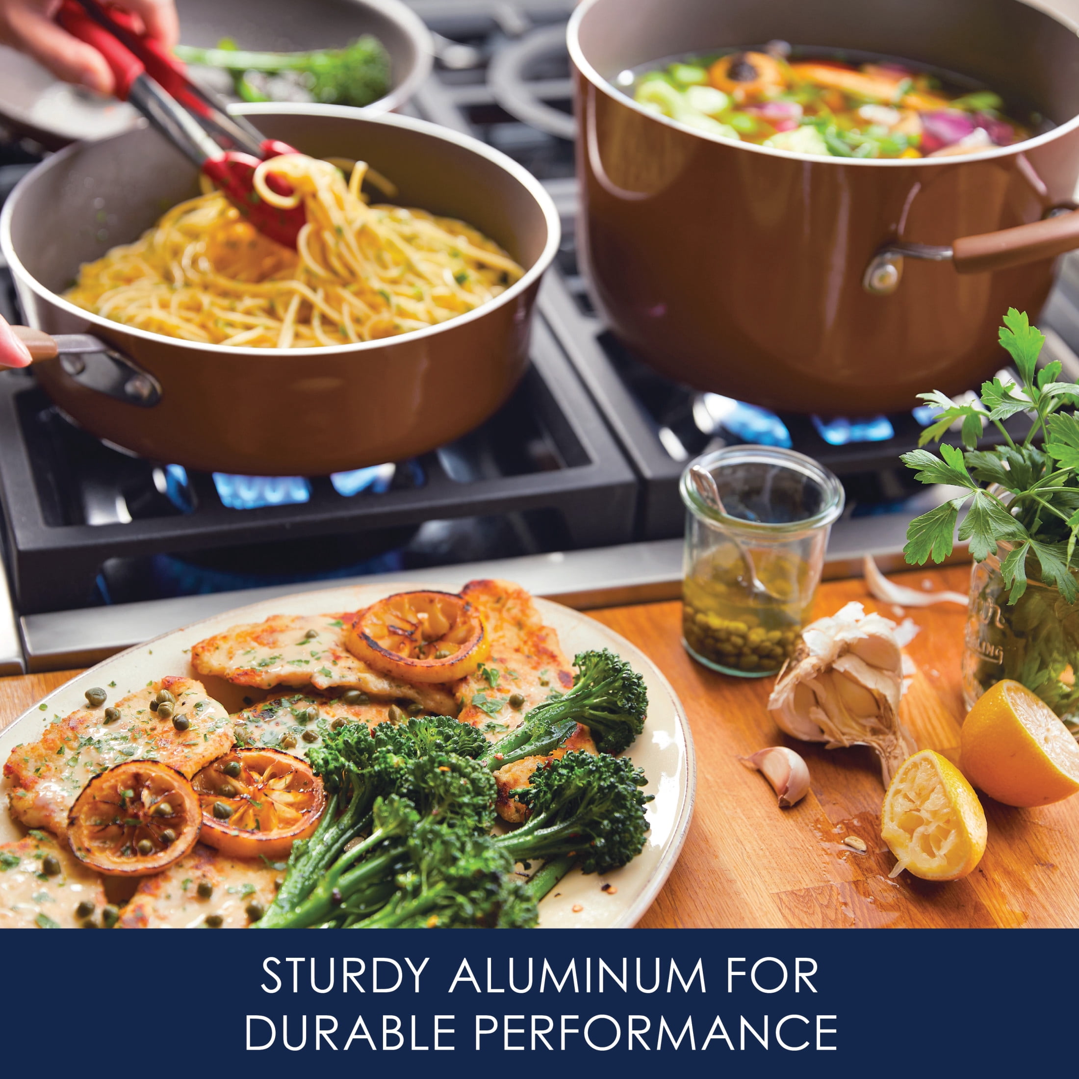 Rachael Ray Cucina Nonstick Cookware Pots and Pans Set, 12-Piece, Mushroom Brown