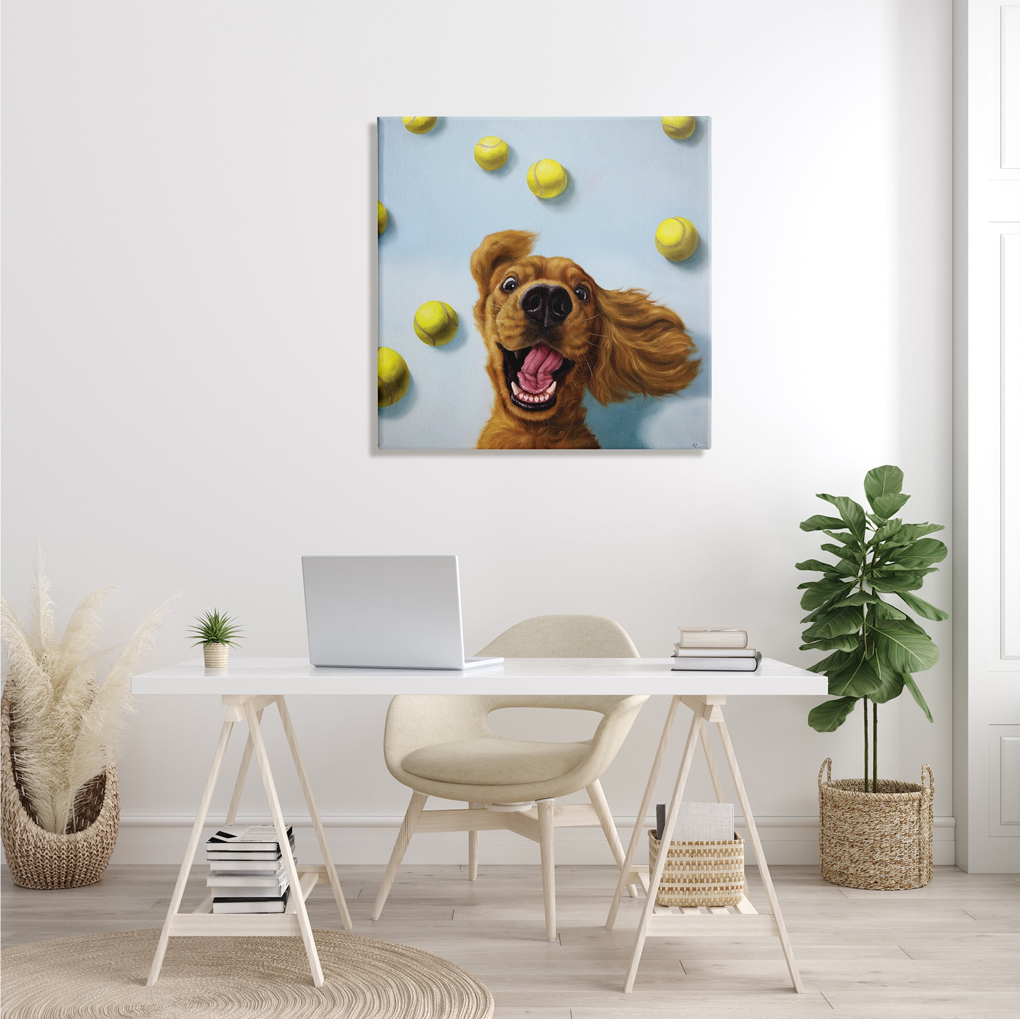 Stupell Industries Happy Smiling Pet Dog with Yellow Tennis Balls, 30 x 30, Designed by Lucia Heffernan