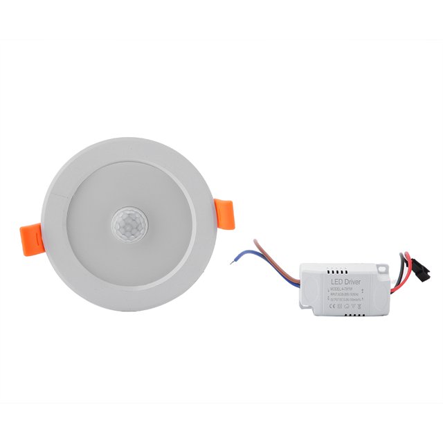 Luz de techo con detección de movimiento humano, luz empotrada con sensor infrarrojo redondo de 7w y 14LED (luz blanca fría)