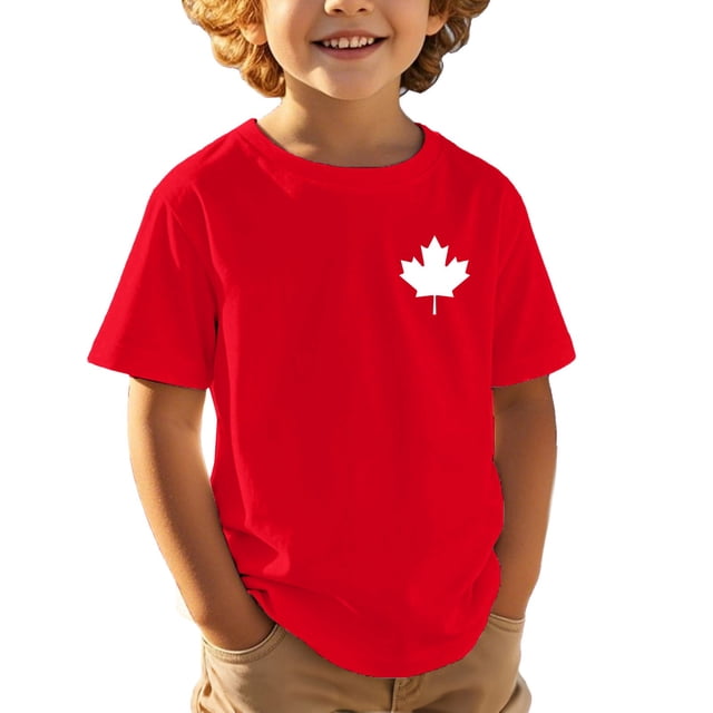T-Shirts Canada pour Filles Drapeau Canadien Feuille d'Érable Imprimée Blouse à Manches Courtes Filles Fête du Canada Imprimé Drapeau Enfants Fille Fête du Canada T-Shirt à Col Rond Imprimé Drapeau Canadien