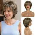 thumbnail image 3 of DOPI Short Hair Wigs with Bangs Dark Brown Mixed Blonde Pixie Cut Wig for Women Straight Synthetic Fiber Wigs, 3 of 6