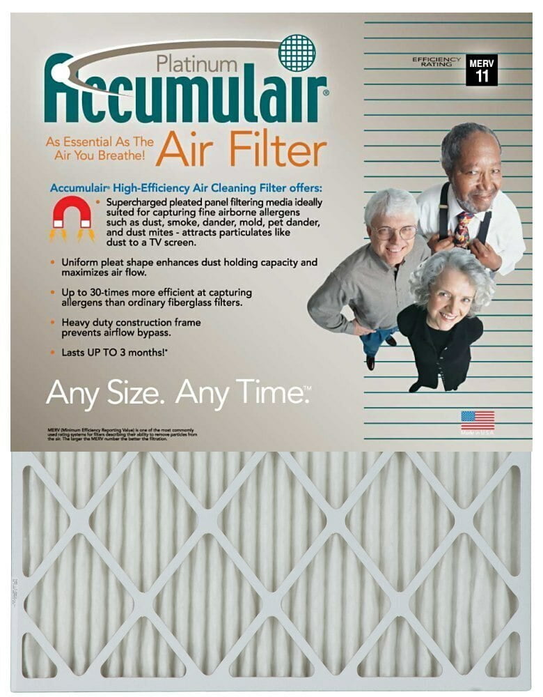 6 pack MERV 11 Air Filter/Furnace Filters Accumulair Platinum 21.5x26x1 Actual Size 6 pack MERV 11 Air Filter/Furnace Filters Accumulair Platinum 21.5x26x1 Actual Size