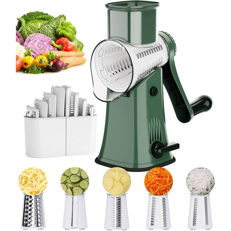 Ourokhome Rotary Cheese Grater Shredder, Round Mandolin Slicer with Handle  and 3 Drum Blades, Kitchen Manual Vegetable Slicer Nuts Grinder with