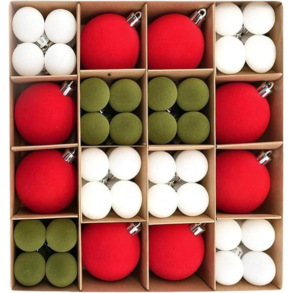 72 Pcs Velvet Christmas Balls, Bulk Flocked Christmas Tree Ball Ornaments, Plastic Xmas Tree Decorations for Christmas Decor, Festive Home Party Wedding Decorations (Set-B)