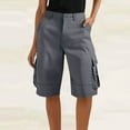 thumbnail image 2 of Womens Shorts Solid Color Stretched Waist Versatile Casual Pants Women's Cargo Shorts Comfy Loose Shorts Knee Length Shorts for Summer Casual, 2 of 7