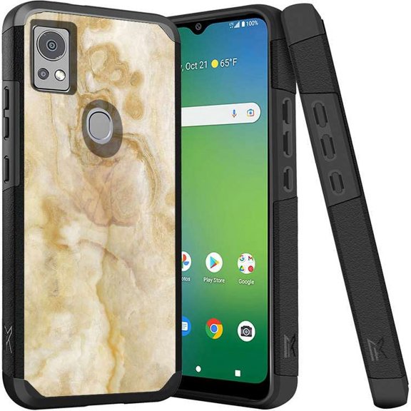 ANJ  Shockproof Dual Layer Slim Hard Case   Tempered Glass Cover Compatible with Icon 5, AT&T Motivate 4 - Yellow Marbling